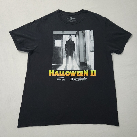 Mens MICHAEL MYERS HALLOWEEN II Horror Graphic Print Tshirt Size Large Black - Picture 1 of 5